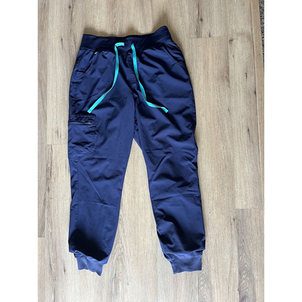 Figs Navy Blue Jogger Scrub Pants with Teal Drawstring Size M
